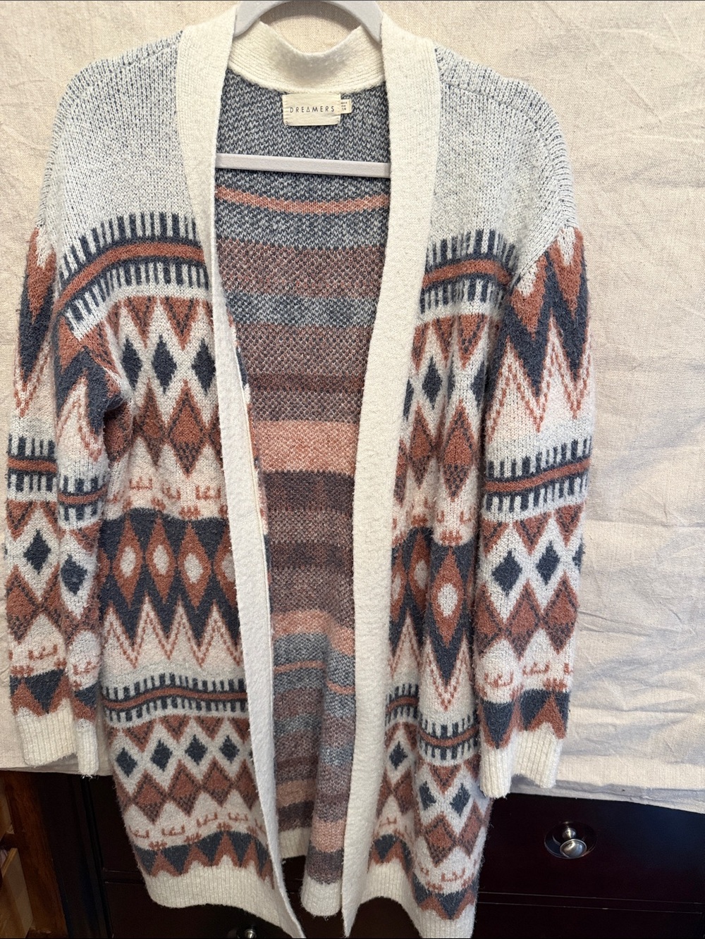 Dreamers Cream, Rust & Navy Blue Aztec Open-Front Cardigan